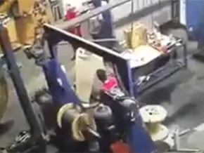 Industrial machine takes worker for a spin